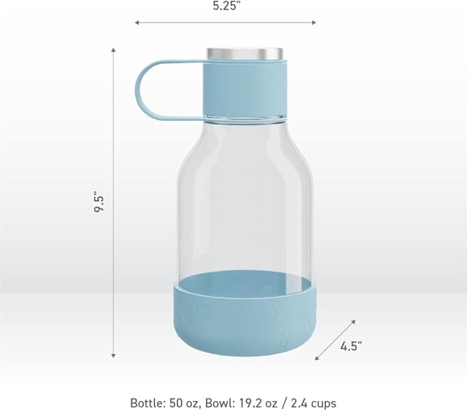 Asobu Buddy Bottle a Stainless Steel Insulated Water Bottle for with Removable Dog Water Bowl and Dog Food and Treat Storage Bowl (Blue, Tritan 50 oz Water Bottle with Bowl)