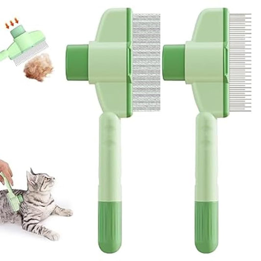 Cat Comb Dog Comb Pet Hair Removal Tool Flea for Cats and Dog Lice Cat Brush with Release Button Self-Cleaning with Long & Short Stainless Steel Metal Teeth for Shedding