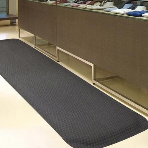 American Floor Mats Hog Heaven Premium 7/8" Black & Yellow Border 4' x 12' Nitrile Backed Anti-Fatigue Comfort Mat