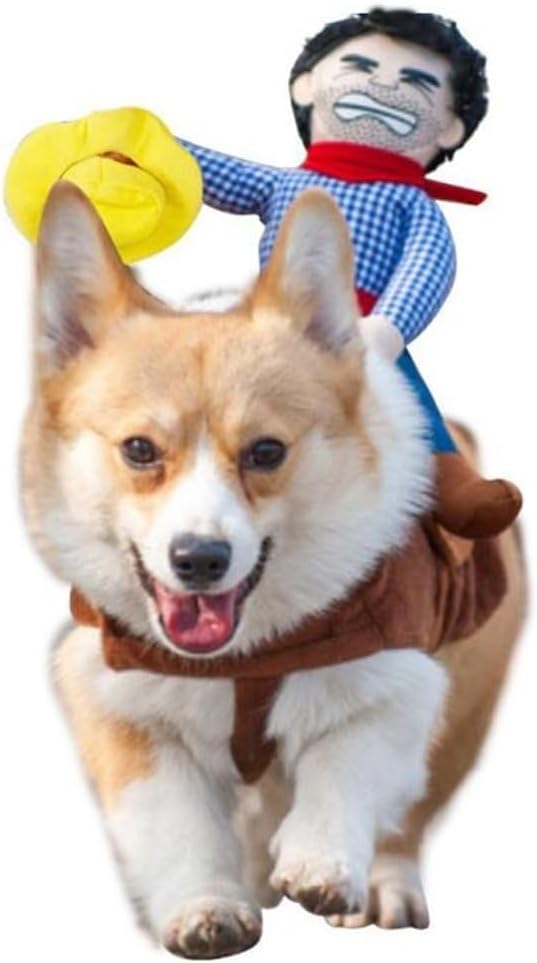 Deluxe Cowboy Rider Pet Costume - Funny Dog Halloween Outfit with Doll and Hat, Adjustable Knight Style Costume for Labs, German Shepherds, and Golden Retrievers, and More (M)
