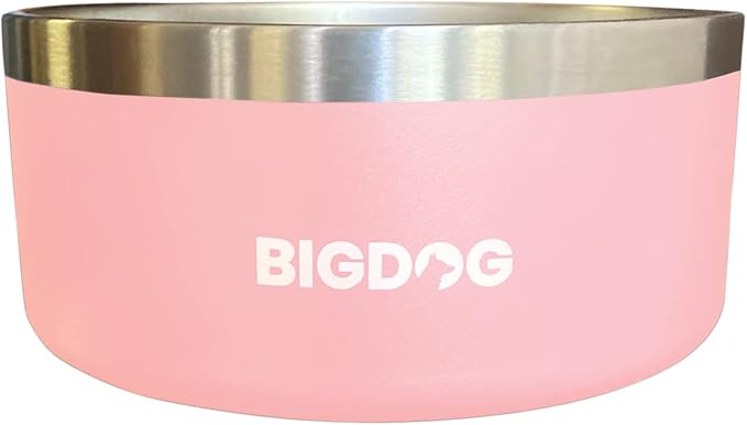 BigDog Dog Bowls, Dog Bowls for Large Dogs, Stainless Steel Dog Bowls, No Spill Dog Bowls, Dog Food and Water Bowl (64 Ounce, Pink)