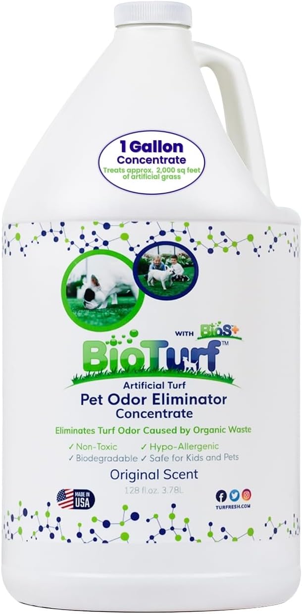 BioS+ Odor Eliminator Concentrate – Artificial Turf Cleaner for Pet Urine Outdoor & Yard Deodorizer for Dog Urine and Waste – Enzyme Formula, Safe for Pets, Kids & Plants – 1 Gallon