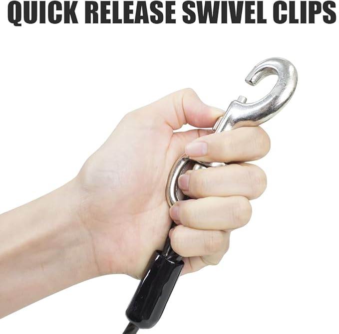 BV Dog Tie Out Cable 25 Feet - Heavy Duty Dog Lead Up to 250 Pounds - Reflective & Rust-Free with Quick Release Swivel Clips & 360° Rotating Clasp - Tangle-Free Dogs Runner for Yard (Grey, Single)