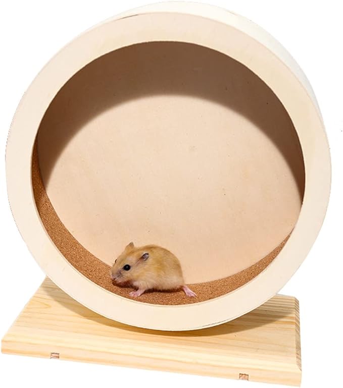 antiai Hamster Wooden Silent Wheel, 9.8 Inch Small Animal Exercise Wheel Accessories, Quiet Spinner Hamster Running Wheels Prevent Depression Toys for Hamsters, Gerbils, Mice and Other Small Pets（L）