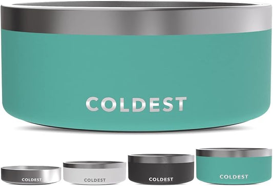Coldest Dog Bowl - Anti Rust Metal, Non Slip, 3 Layers Insulated Stainless Steel Dog Bowls - Spill Proof & Heavy Duty - Water Bowl for Dogs, Cats & Pets, Dish Washer Safe (100 oz, Terraform Green)