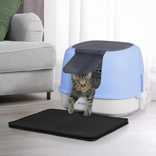 Detachable Cat Litter Box with Lid, 3-in-1 Cat Toilet of Cats, Large Space Anti-Leakage Cat Litter Box with Scoop, Cat Mat & Odor Fitter, Blue