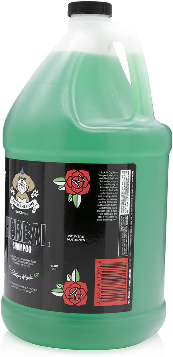 Bark2Basics Rock The Dog Herbal Pet Shampoo, 1 Gallon - Naturally Derived Ingredients, Unique Herbal Blend, Protects, Repairs, and Nourishes, Professional Grade