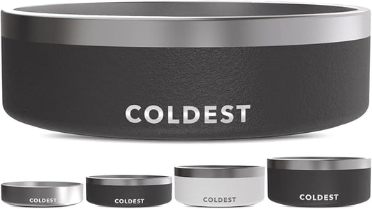 Coldest Dog Bowl - Anti Rust Metal, Non Slip, 3 Layers Insulated Stainless Steel Dog Bowls - Spill Proof & Heavy Duty - Water Bowl for Dogs, Cats & Pets, Dish Washer Safe (42 oz, Stealth Black)
