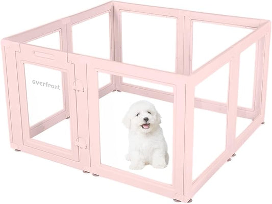 Clear Acrylic Plastic Dog Playpen - Clear Dog Play Pen - Easy Assemble Acrylic Dog Playpen - Puppy Playpen, Cat Playpen, Small Animal Playpen, Dog Play Pen Indoors (Pink-23.6" H, 8PCS)