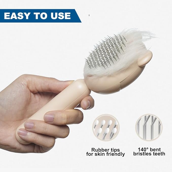 Cat Brush for Short or Long Haired Cats Dogs Rabbits, Cute Dog Brush with Release Button for Massage and Removes Loose Fur