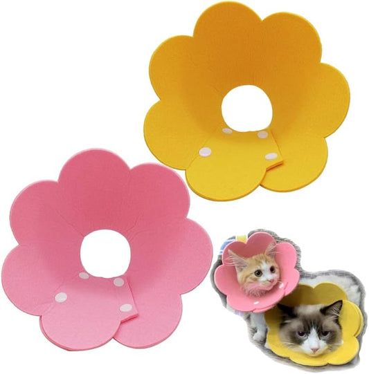 Cat Recovery Collar - Cute Flower Neck Cat Cones After Surgery, Adjustable, Surgery Recovery Elizabethan Collars for Kitten Cats Puppy Rabbits M Size (2pcs)