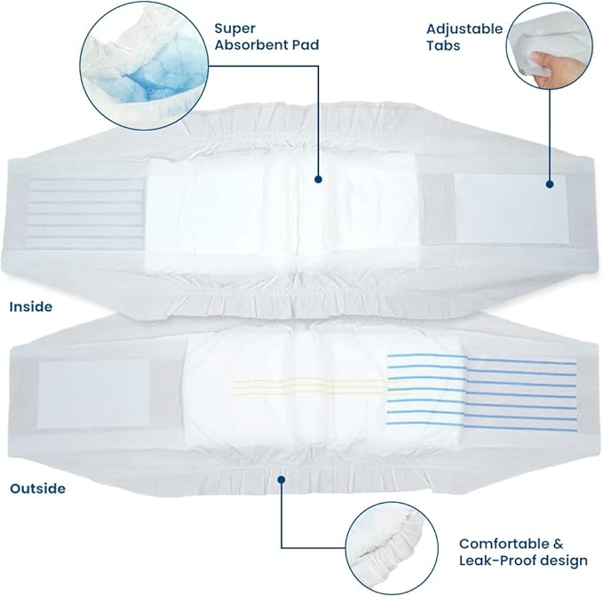 BV Dog Diapers Male X-Small (Waist 9-14 in) Super Absorbent - 50 Count Disposable - Doggie Diapers with Wetness Indicator - Adjustable Male Dog Wraps - Ideal for Incontinence/Training