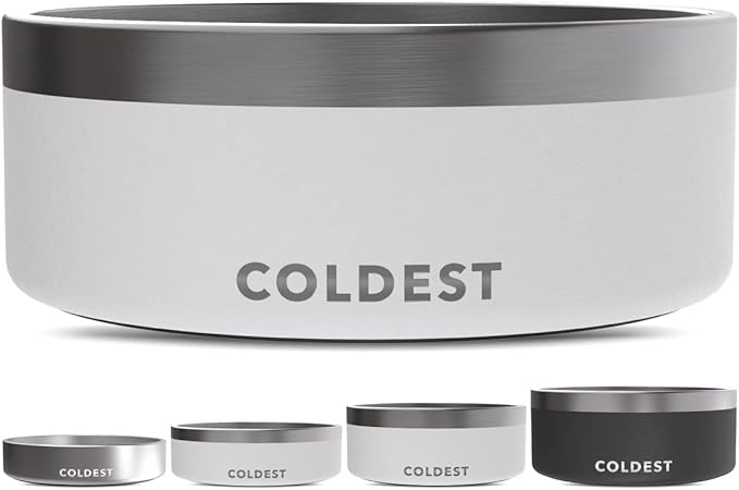 Coldest Dog Bowl - Anti Rust Metal, Non Slip, 3 Layers Insulated Stainless Steel Dog Bowls - Spill Proof & Heavy Duty - Water Bowl for Dogs, Cats & Pets, Dish Washer Safe (64 oz, Epic White)