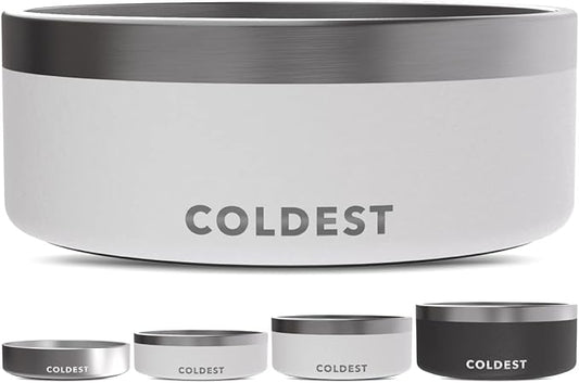 Coldest Dog Bowl - Anti Rust Metal, Non Slip, 3 Layers Insulated Stainless Steel Dog Bowls - Spill Proof & Heavy Duty - Water Bowl for Dogs, Cats & Pets, Dish Washer Safe (64 oz, Epic White)