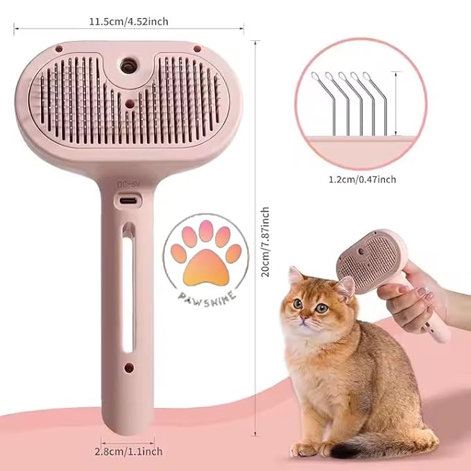 Cat steam brush – Effective Pet Brush for Indoor Cats, Steam Technology for Shedding, Mats & Grooming – Ideal cat brush indoor for Deep Cleaning (Pink)