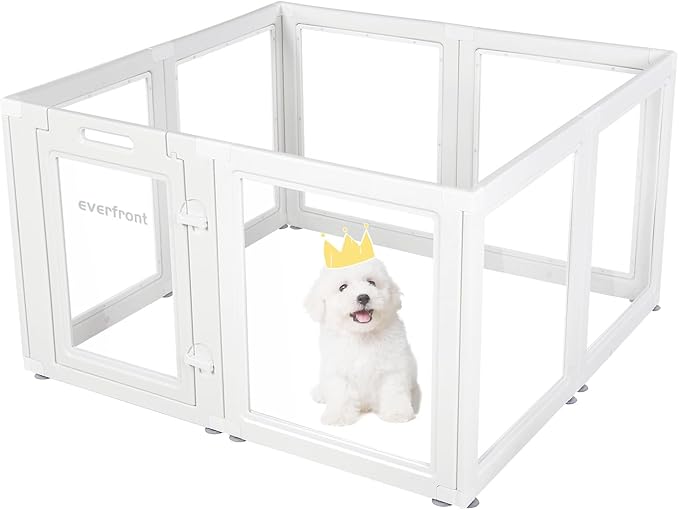 Clear Acrylic Plastic Dog Playpen - Clear Dog Play Pen - Easy Assemble Acrylic Dog Playpen - Puppy Playpen, Cat Playpen, Small Animal Playpen, Dog Play Pen Indoors (White, 23.6“ H, 8PCS)