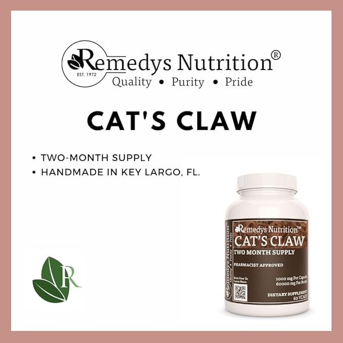 Cat’s Claw Bark & Root | 1,000 mg, 60 Vegan Capsules Herbal Dietary Supplement | Two Month Supply