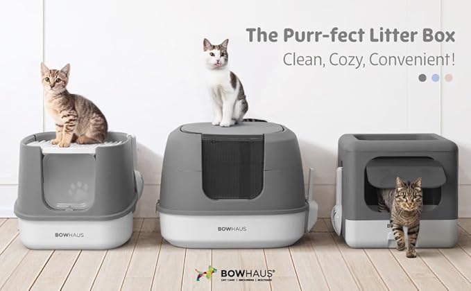 Detachable Cat Litter Box with Lid, 3-in-1 Cat Toilet of Cats, Large Space Anti-Leakage Cat Litter Box with Scoop, Cat Mat & Odor Fitter, Dark Grey