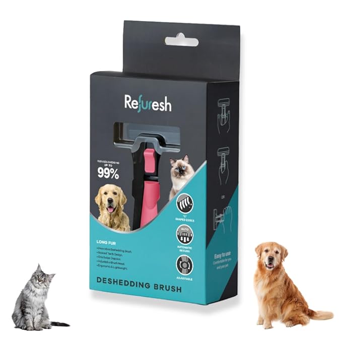 Deshedding Dog Brush for Long Hair (Medium,Pink) – Gentle Deshedding tool for Dogs & Cats – Reduces shedding, without damaging topcoat. Removes Loose Fur & Dead Undercoat.