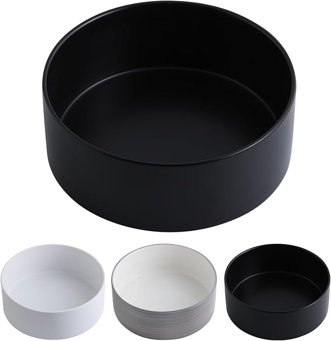 Black Dog Bowl Ceramic for Medium Large Breed,Dog Food Water Dish Heavy Weighted, Non Slip Porcelain Extra Large Big 9.4 in Pet Bowl