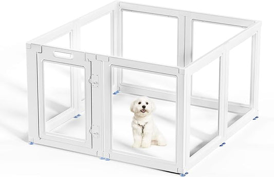 Clear Acrylic Dog Playpen Transparent Dog Playpen Indoor, Easy Assemble Clear Pet Pen for Puppy Bunny Cat Pig, Sturdy & Easy Cleaning Plastic Dog Puppy Fence (23.6" H, 8PCS)