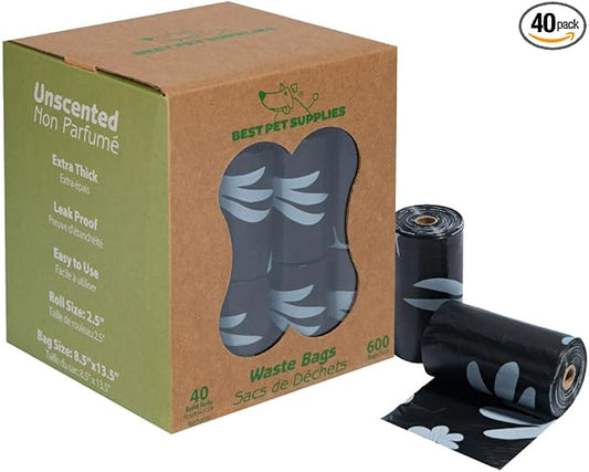 Best Pet Supplies Poop Bags for Dogs, 50% Post-Consumer Recycled Content dog waste bags on rolls, fits all poop bag holders for leashes - Black, 600 Count, Unscented