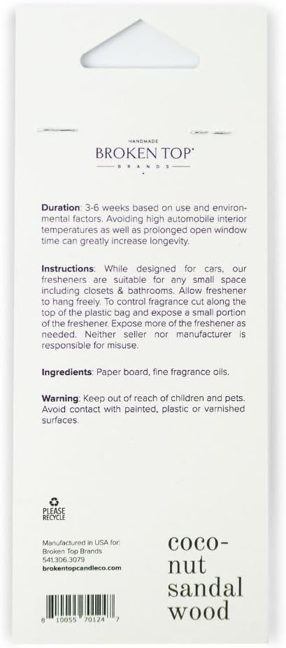 Coconut Sandalwood Car Air Freshener - 4 Pack