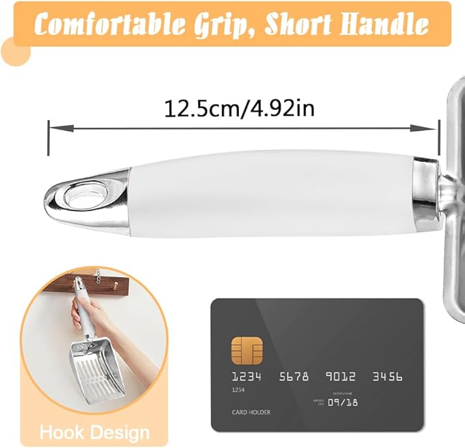 Cat Litter Scoop - Stainless Steel Metal Cat Litter Scoop-Sturdy Mesh Scooper - Mesh Shovel-Easy to Clean - Suitable for Cat Litter Box -Grey White