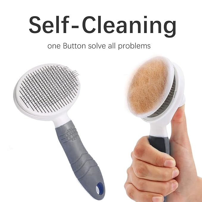 Cat Self Cleaning Slicker Brush, Pets Skin Friendly Grooming Brushes for Shedding Dogs Cats Hair Easy to Remove Loose Undercoat with Long or Short Hairs Pet Massage Tool for All Hair Type- UPGRADED