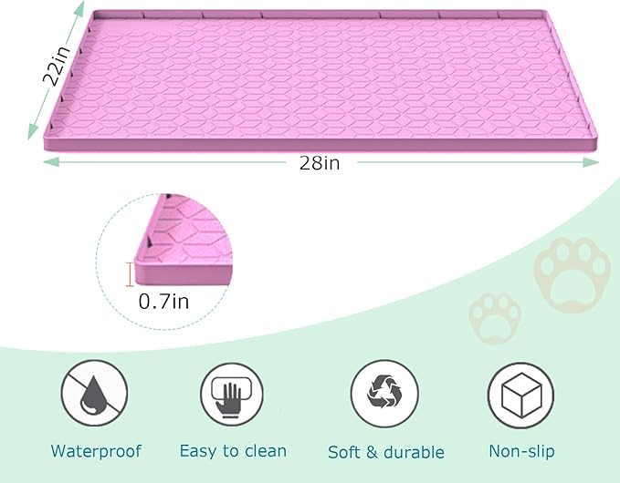 Cat Litter Mat, Silicone Large Cat Mat for Litter Box - 28x22 in, Waterproof & Non-Slip, Durable & Easy Clean, Pink