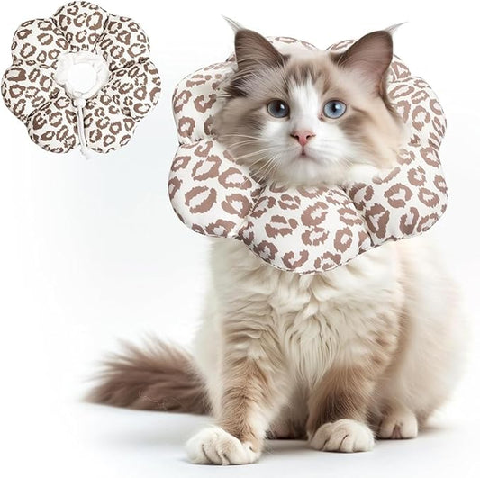 ComSaf Cat Cone Collar Soft - Cat Cones to Stop Licking e Collar for Cats After Surgery, Elizabethan Collar for Kitten Recovery, Comfortable Soft e Collar Cone for Medium Cats, Brown Leopard, M