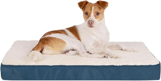 Best Pet Supplies Cute Dog Crate Mat Flat Bed with Waterproof Exterior, Thick Orthopedic Egg Foam Mattress, and Soft Sherpa Fleece Cover for Small, Medium, and Large Breeds - Blue, 30X20X3