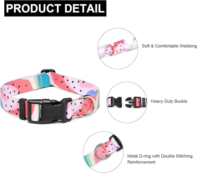 Mercano Adjustable Dog Collar - Special Design Patterns, Soft Nylon Comfortable Sturdy Pet Collar for Small Medium Large Dogs (XS, Watermelon)