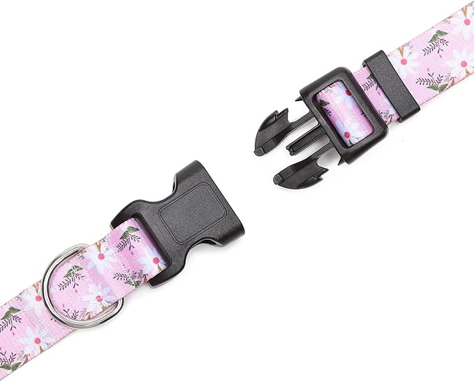 Mercano Adjustable Dog Collar - Special Design Patterns, Soft Nylon Comfortable Durable Pet Collar for Small Medium Large Dogs (XS, Pink White Flower)