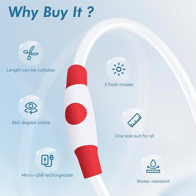 BSEEN Light Up Dog Collar - Rechargeable LED Dog Collar - 360° Glow in The Dark Pet Collar for Small Medium Large Dogs, TPU Cuttable Puppy Collar Safety Dog Lights for Night Walking (Red 70cm)