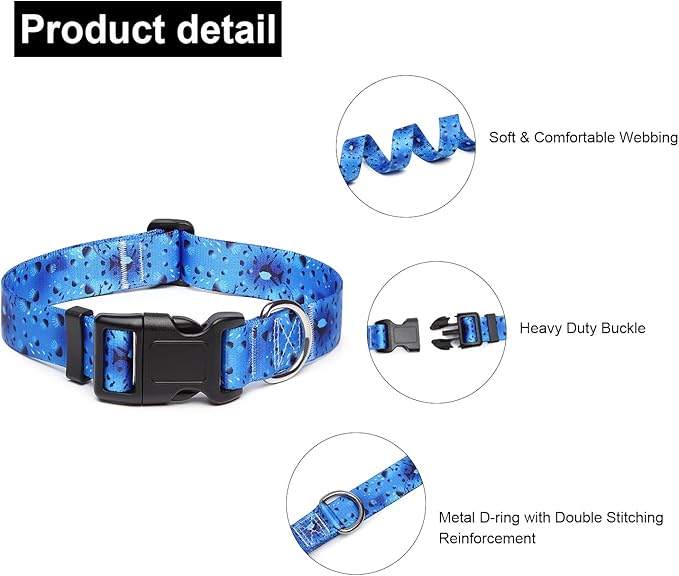 Mercano Adjustable Dog Collar - Special Design Patterns, Soft Nylon Comfortable Durable Pet Collar for Small Medium Large Dogs (L, Blue Ocean)