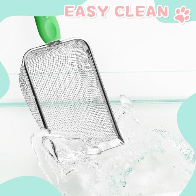 Cat Litter Scoop,Sturdy Litter Cleaner Corner Shovel,Stainless Steel Mesh Litter Shovel,Easy to Clean Reptile Terrarium Sand Waste,Beach Shovel(Green)