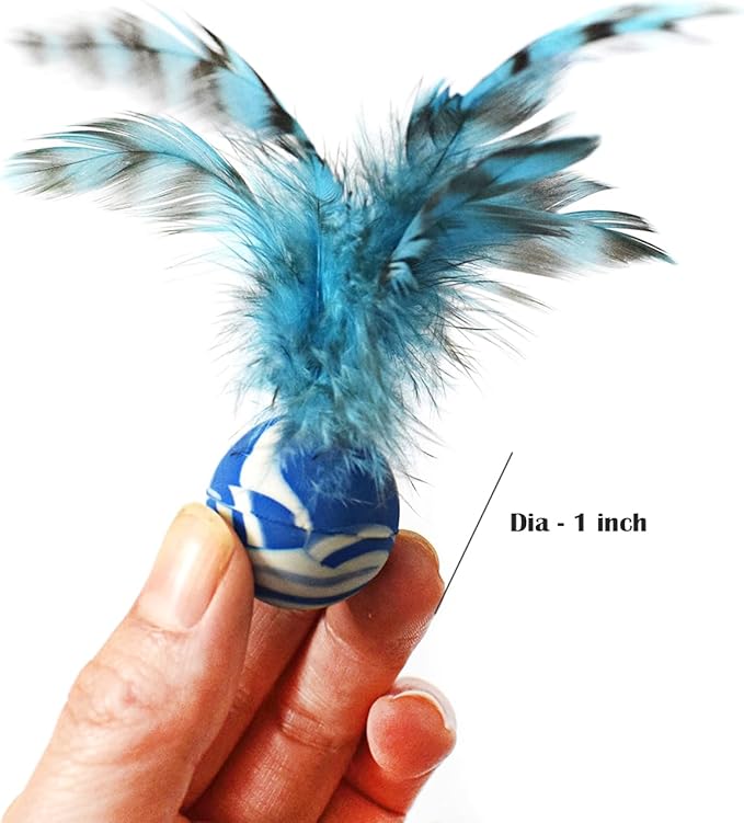Cat Toy Balls, 5 PCS Colorful Feather Bouncy Balls for Cats No Noise Interactive Kitten Toys Cat Exercise Ball, Safe for Your Kitty (C)