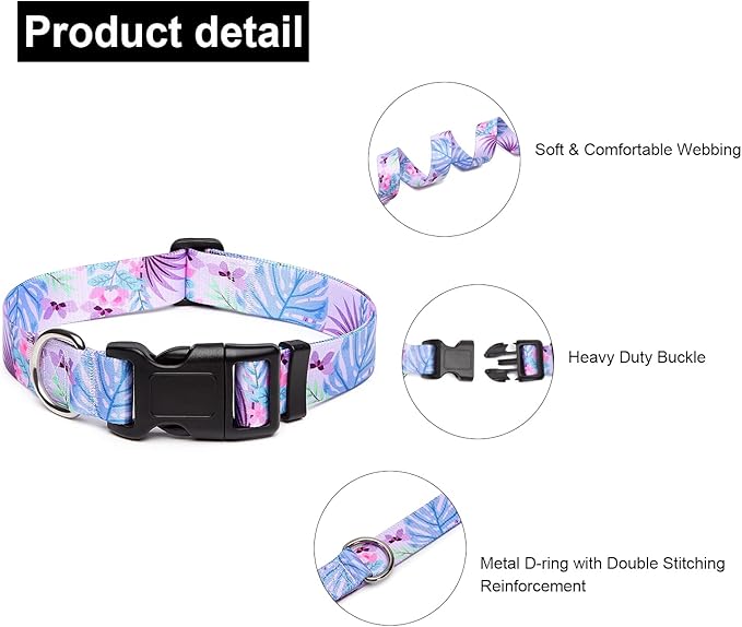 Mercano Adjustable Dog Collar - Special Design Patterns, Soft Nylon Comfortable Sturdy Pet Collar for Small Medium Large Dogs (M, Floral Purple)