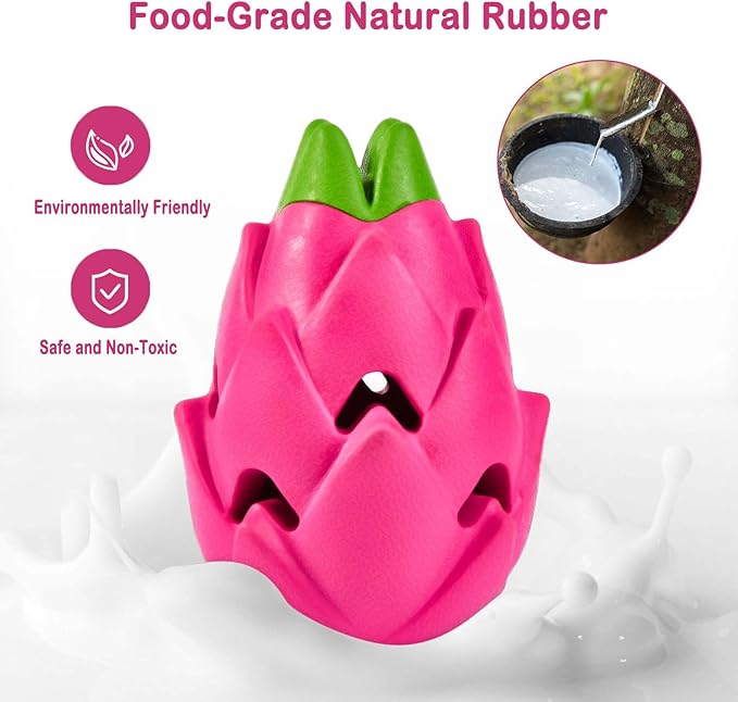 AUSCAT Dog Treat Dispensing Toys, Dispensing Puzzle Dog Toy for Aggressive Chewers, Rubber Dog Treat Dispenser, Interactive Stimulation Dog Food Toys, Pitaya Shape