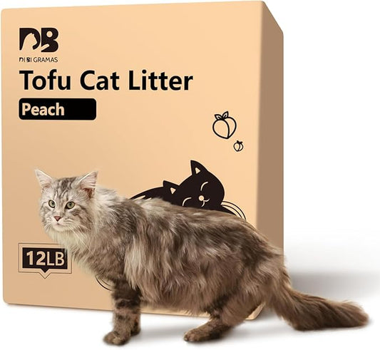 Cat Litter 12LB/2 Packs Dust-Free Clumping Tofu Cat Litter Quickly Absorb Odors Toilet Can Flush Into The Toilet Pure Natural tofu cat Litter (Peach)