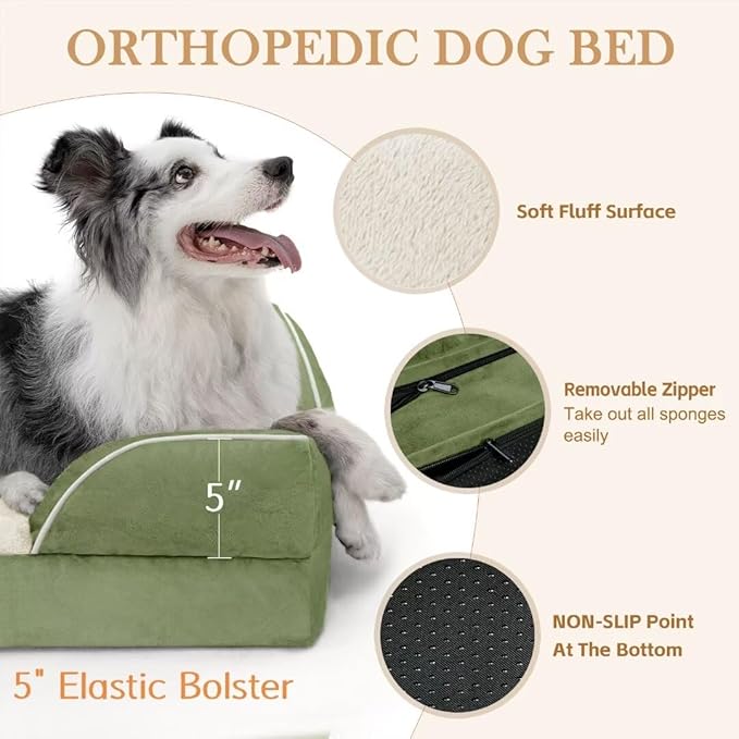 Comfort Expression Orthopedic Dog Beds for Jumbo Breed Large Dogs, Jumbo Dog Beds Waterproof, PV Washable Pet Sofa Couch with Removable Cover & Non-Slip Bottom(Light Green)