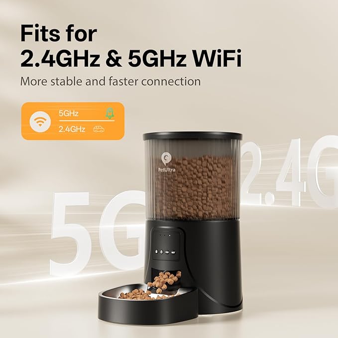 Automatic Cat Feeder WiFi- 5Ghz Cat Food Dispenser with APP Remote Control- Auto Pet Feeder for Small Dog Indoor- Easy to Set Up and Clean- Dual Power with Desiccant Bag& Stainless Steel