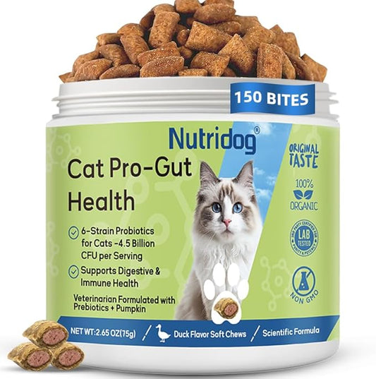 Cat Probiotic for Digestive & Gut Health - 150 Dual Texture Crunchy & Creamy Bites - Relief for Constipation, Diarrhea & Sensitive Stomach with Prebiotics & Taurine for Kittens & Seniors