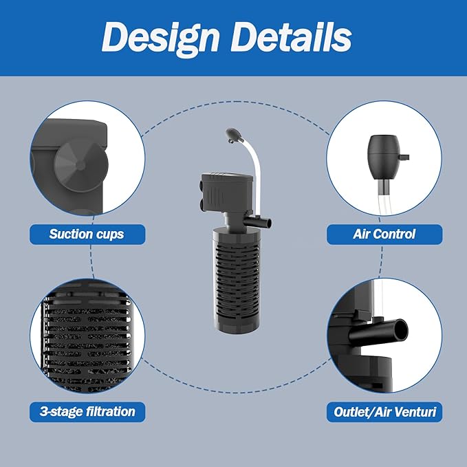 AquaMiracle True 4-Stage Fish Tank Filter, In-tank Submersible Aquarium Filter Internal Fish Filter with Aeration, for 10-40 Gallon Aquariums