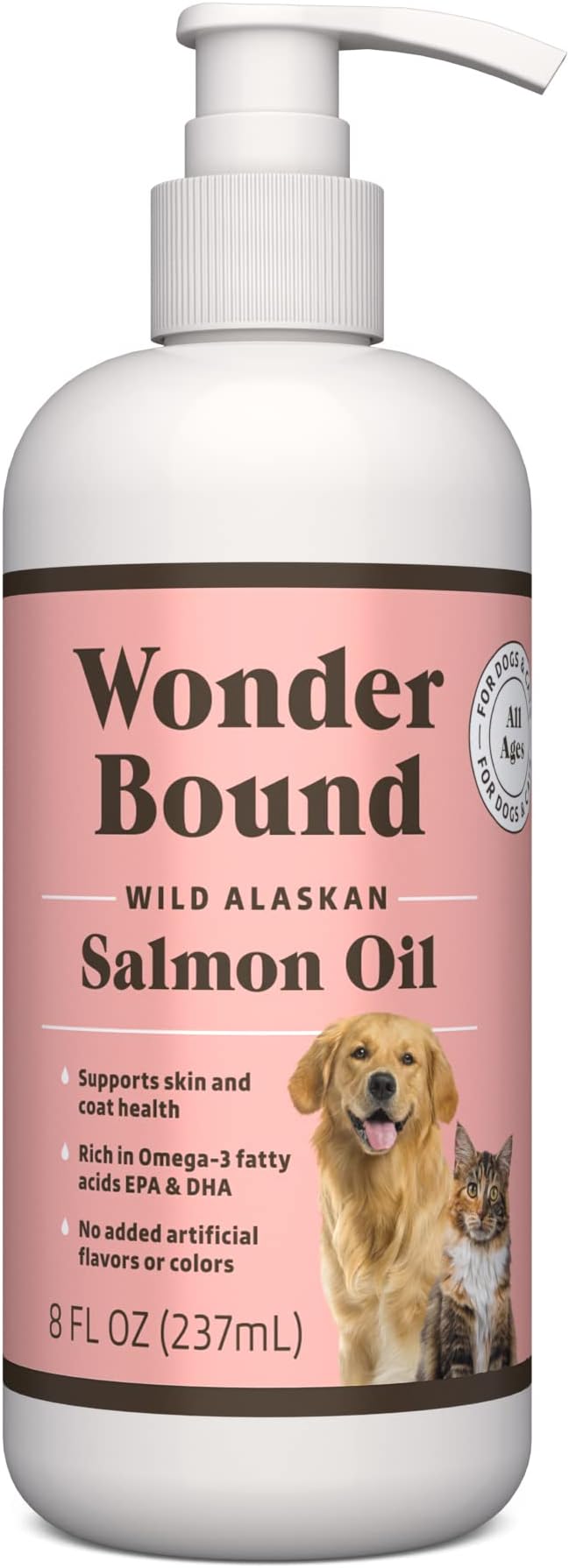 Amazon Brand - Wonder Bound Wild Alaskan Salmon Oil - Skin and Coat Support, Omega 3 Supplement for Dog and Cat , 8 fl oz