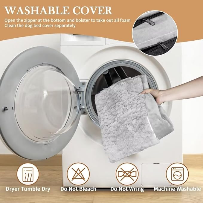 Comfort Expression Jumbo Dog Bed for Extra Large Dogs, Waterproof Orthopedic Large Breed Dog Beds, PV Washable Dogs Sofa Bed with Removable Cover & Non-Slip Bottom(Jumbo,Grey White)