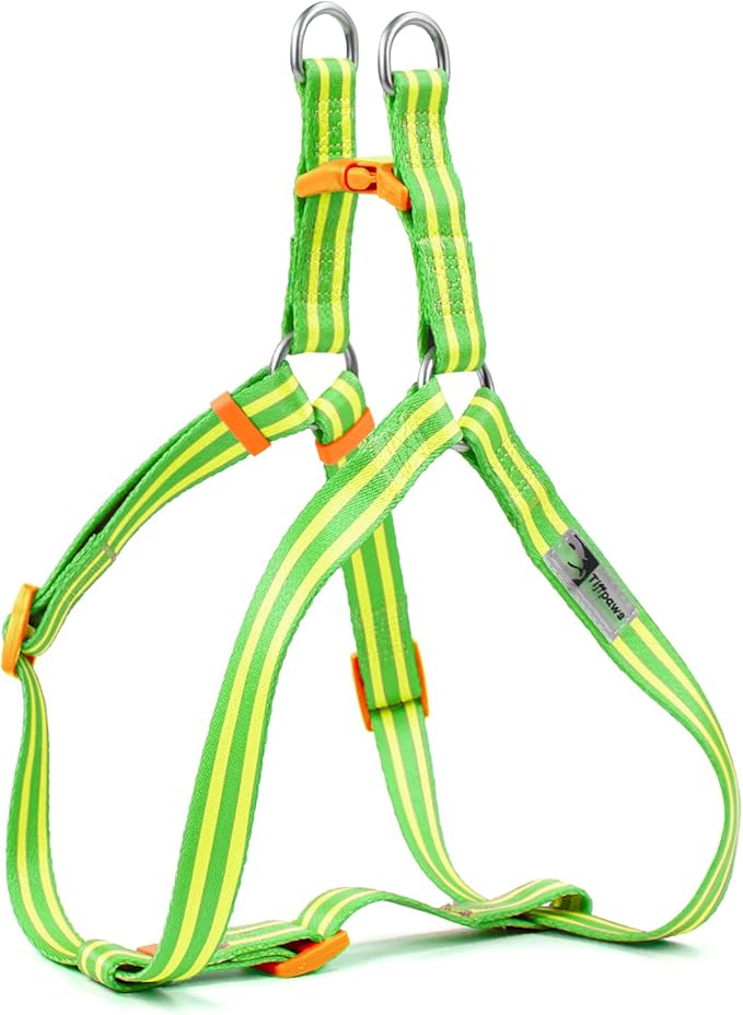 Stripe Step in Dog Harness for Small Dogs, Freedom Nylon Dog Halter Vests, Lightweight and Escape Proof Puppy Harness, Quick Fits for Small Medium and Large Dogs, Green S