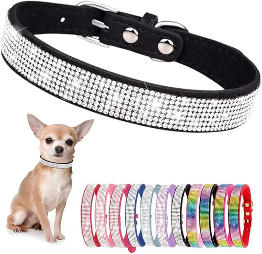 Rhinestone Dog Collar for Small Dogs, Bling Diamond Fancy Crystal Glitter Pretty Jewel Pet Puppy Collars for XXS XS Small Medium Large Breed Girl Dogs Female Cats Kitten, Black L