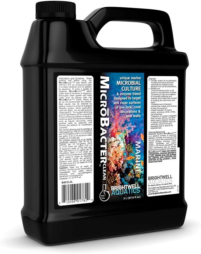 Brightwell Aquatics MicroBacter Clean - Microbial Culture & Enzyme Blend Fish Tank Cleaner - Cleans Live Rock Surfaces for Saltwater Fish Habitats - Aquarium Water Treatments, 67.6 fl oz